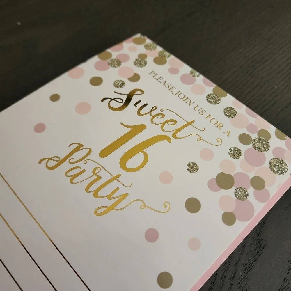 Sweet 16 birthday party invitations pink and gold (18 invitations/19 envelopes)